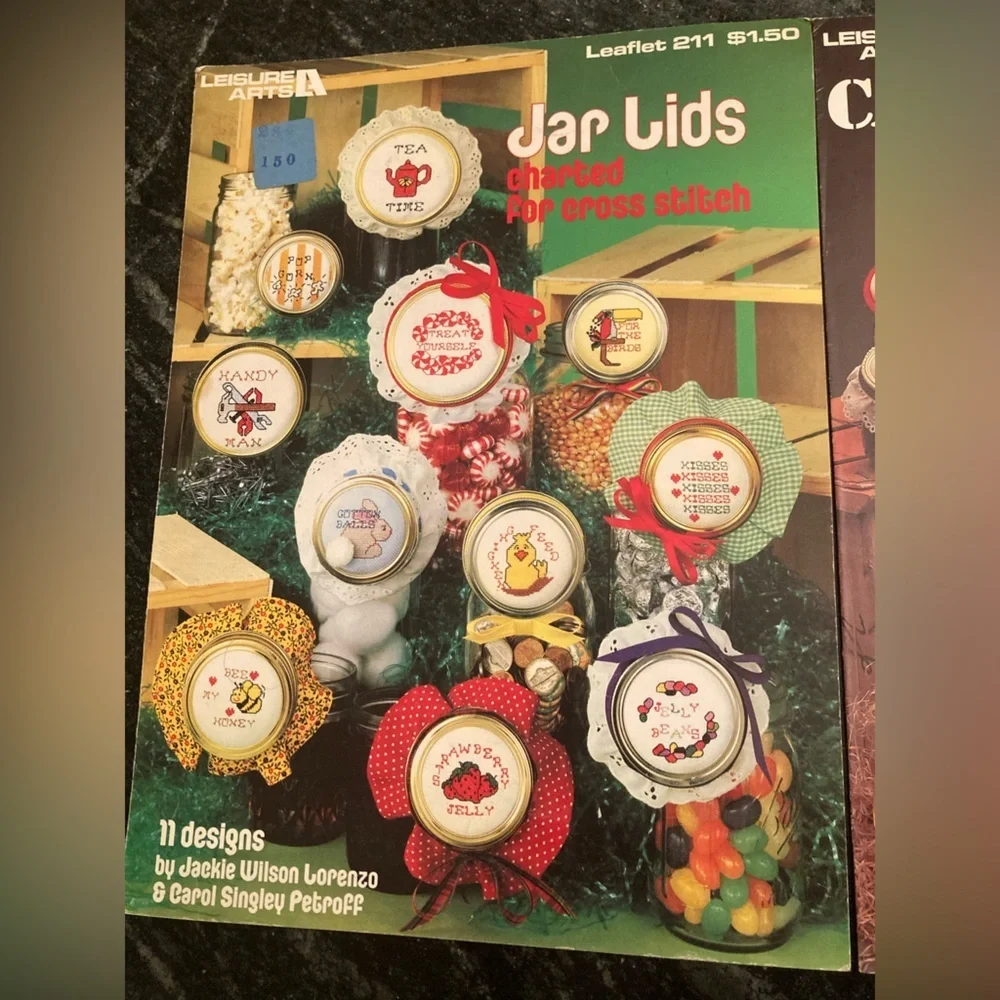 Canned Country Jar Lids And Jar Lids Cross Stitch By Leisure Arts Leaflet Set